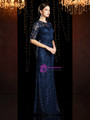 High quality Navy Blue Lace Sequins Scoop Short Sleeve Mother of the Bride Dress