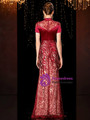 Attractive Burgundy Mermaid Lace Sequins High Neck Short Sleeve Mother of the Bride Dress
