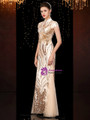 Dreamy Gold Mermaid Sequins High Neck Cap Sleeve Lockhole Mother of the Bride Dress
