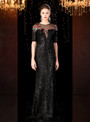 Trendy Black Mermaid Sequins Short Sleeve Embroidery Appliques Mother of the Bride Dress