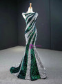 Fabulous Silver And Green Mermaid Sequins Bateau Cap Sleeve Prom Dress