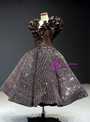 Popular Coffee Ball Gown Sequins V-neck Short Ruffles Tea Length Prom Dress