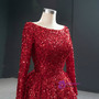 Distinctive Burgundy Bateau Sequins Long Sleeve Feather Prom Dress