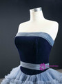 Elegance Gray Blue Ball Gown Tulle Strapless Tiers Pleats Sleeveless Prom Dress