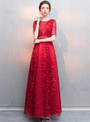 Casual In Stock:Ship in 48 Hours Red Lace Tulle Short Sleeve Prom Dress