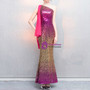 Exquisite In Stock:Ship in 48 Hours Purple Gold Sequins One Shoulder Sleeveless Prom Dress