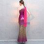 Exquisite In Stock:Ship in 48 Hours Purple Gold Sequins One Shoulder Sleeveless Prom Dress