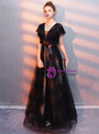 In Stock:Ship in 48 Hours Black Tulle V-neck Sequins Backless Prom Dress