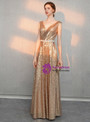 Classic In Stock:Ship in 48 Hours Simple Gold Sequins V-neck Beading Prom Dress