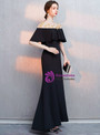 Romance In Stock:Ship in 48 Hours Sexy Black Satin With Beading Long Prom Dress