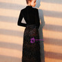 In Stock:Ship in 48 Hours Black Velvet V-neck Sequins Long Sleeve Prom Dress