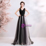 Fashionable In Stock:Ship in 48 Hours Black V-neck Tulle Lace Long Prom Dress