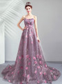 Attractive In Stock:Ship in 48 Hours Purple Tulle Embroidery Flower Strapless Prom Dress