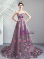 Attractive In Stock:Ship in 48 Hours Purple Tulle Embroidery Flower Strapless Prom Dress