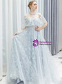 Eye-catching In Stock:Ship in 48 Hours Sexy Silver Gray Tulle Sequins Prom Dress