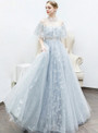Eye-catching In Stock:Ship in 48 Hours Sexy Silver Gray Tulle Sequins Prom Dress