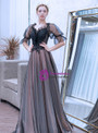 In Stock:Ship in 48 Hours Half Sleeve Spaghetti Straps Tulle Appliques Beading Prom Dress