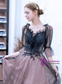 In Stock:Ship in 48 Hours Half Sleeve Spaghetti Straps Tulle Appliques Beading Prom Dress