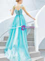 Best In Stock:Ship in 48 Hours Sky Blue Tulle Lace Spaghetti Straps Prom Dress With Botton