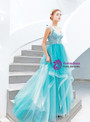 Best In Stock:Ship in 48 Hours Sky Blue Tulle Lace Spaghetti Straps Prom Dress With Botton