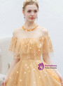 High quality In Stock:Ship in 48 Hours Simple Gold Tulle Lace Beading Prom Dress 