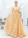 High quality In Stock:Ship in 48 Hours Simple Gold Tulle Lace Beading Prom Dress 