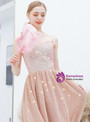 Attractive In Stock:Ship in 48 Hours Pink Tulle Sequins Strapless Pleats Prom Dress
