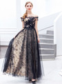 Fashionable In Stock:Ship in 48 Hours Black Lace Tulle Sequins Off the Shoulder Prom Dress
