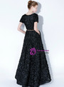 Impressive In Stock:Ship in 48 Hours Black V-neck Cap Sleeve Prom Dress With Sash