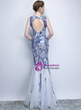 Exciting  In Stock:Ship in 48 Hours Blue Mermaid Sequins Tulle Open Back Prom Dress