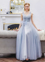 Eye-catching In Stock:Ship in 48 Hours Simple Gray Tulle V-neck Appliques Pleats Prom Dress