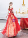 Fantastic In Stock:Ship in 48 Hours Red Tulle Sequins Off the Shoulder Prom Dress