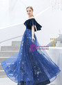 Splendid In Stock:Ship in 48 Hours Blue Tulle Velvet Star Print Sequins Prom Dress