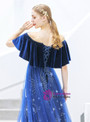 Splendid In Stock:Ship in 48 Hours Blue Tulle Velvet Star Print Sequins Prom Dress