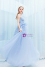 First-Class In Stock:Ship in 48 Hours Blue Tulle V-neck Pleats Prom Dress
