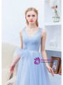 First-Class In Stock:Ship in 48 Hours Blue Tulle V-neck Pleats Prom Dress