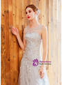 Plain In Stock:Ship in 48 Hours Silver Tulle Sequins Appliques Sleeveless Prom Dress