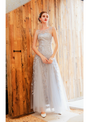 Plain In Stock:Ship in 48 Hours Silver Tulle Sequins Appliques Sleeveless Prom Dress