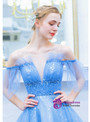 Polished In Stock:Ship in 48 Hours Fashion Blue Tulle Sequins Long Prom Dress