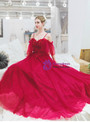 Modest In Stock:Ship in 48 Hours Burgundy Tulle Spaghetti Straps Appliques Beading Prom Dress