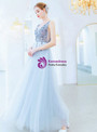 In Stock:Ship in 48 Hours Silver Gray Tulle V-neck Beading Sequins Prom Dress 