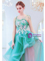 Exciting In Stock:Ship in 48 Hours Simple Green Tulle Spaghetti Straps Appliques Prom Dress
