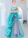 Exciting In Stock:Ship in 48 Hours Simple Green Tulle Spaghetti Straps Appliques Prom Dress