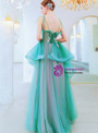 Exciting In Stock:Ship in 48 Hours Simple Green Tulle Spaghetti Straps Appliques Prom Dress
