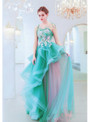 Exciting In Stock:Ship in 48 Hours Simple Green Tulle Spaghetti Straps Appliques Prom Dress