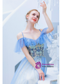 In Stock:Ship in 48 Hours Blue Tulle Spaghetti Straps Appliques Beading Prom Dress
