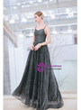 Amazing In Stock:Ship in 48 Hours Silver Gray Tulle Sequins Spaghetti Straps Sleeveless Prom Dress