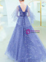 Polished In Stock:Ship in 48 Hours Blue Tulle Sequins Deep V-neck Formal Prom Dress