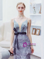 Glittering In Stock:Ship in 48 Hours Mermaid Silver Gray Tassel Sequins Prom Dress