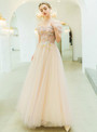 Modern In Stock:Ship in 48 Hours Pink Tulle Off the Shoulder Appliques Beading Prom Dress